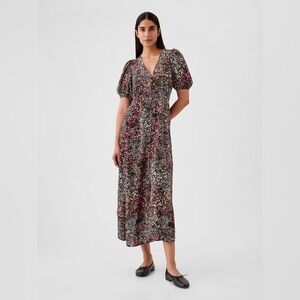 Gap Floral V Neck Puff Sleeve Dress, Medium